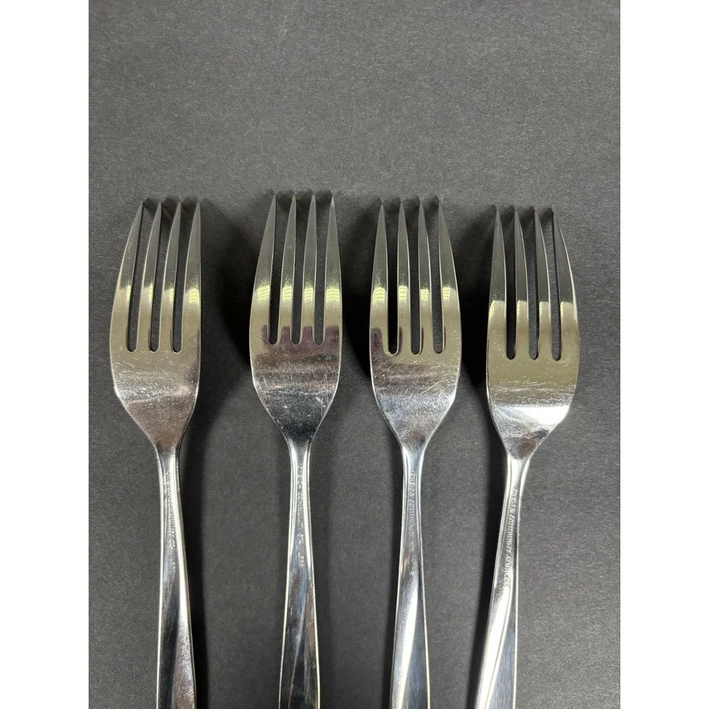 Lot 4 Oneida Community Stainless Starburst Atomic Star Salad Forks 7